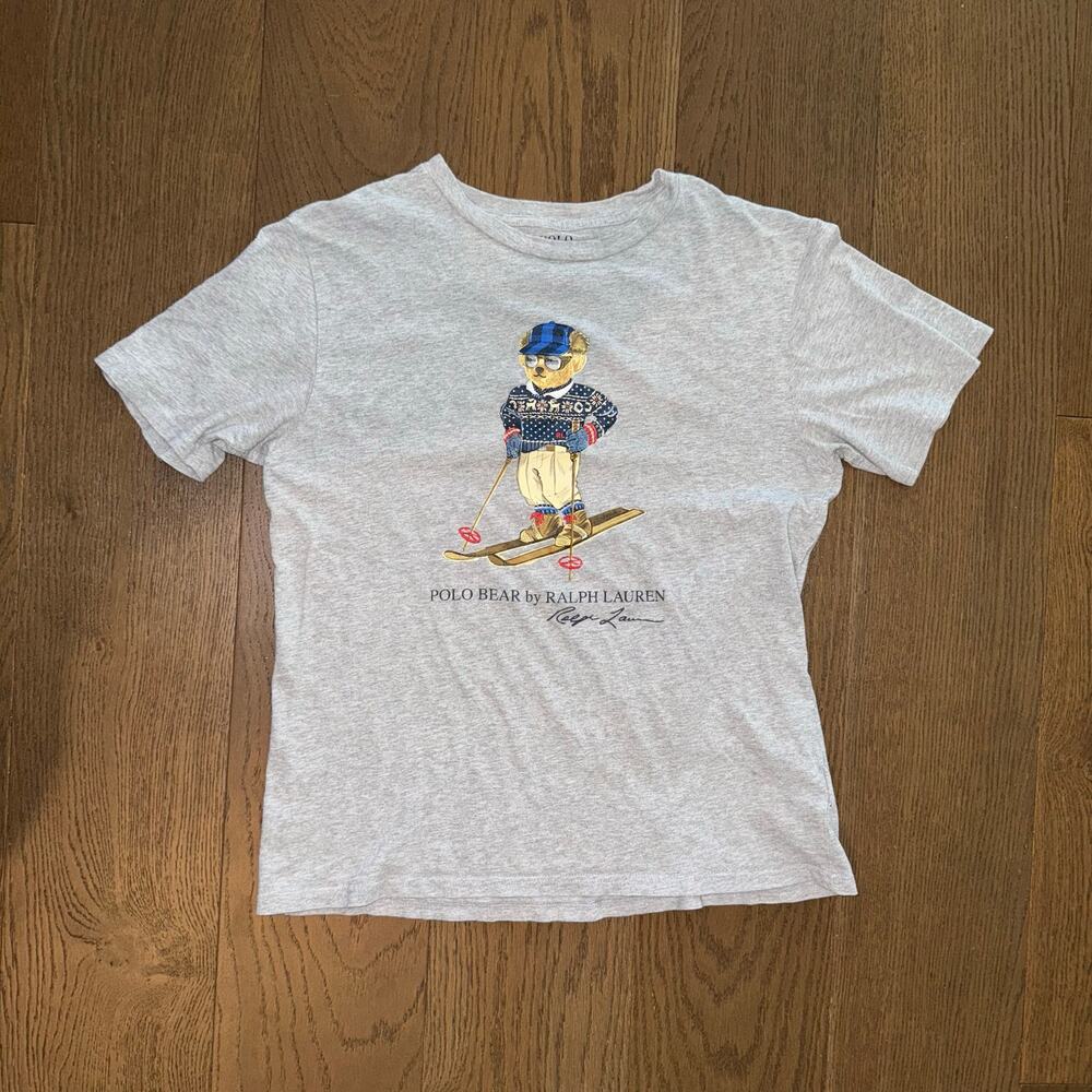 Ralph Lauren Classic Polo Bear Skiing Shirt Gray Iconic Size XL